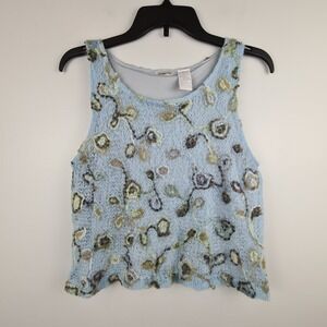 Co-operative Blue Mohair Blend Embroidered Knit Tank Top Size M Y2K Boho Fairy